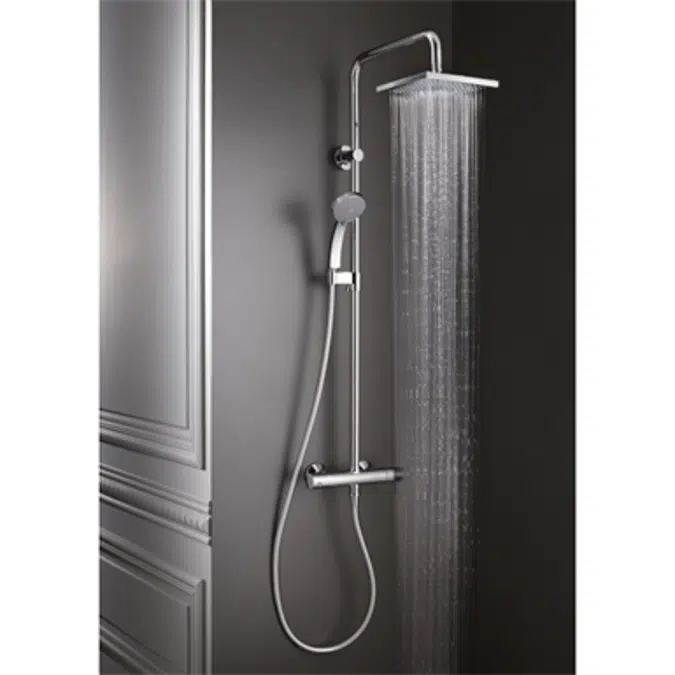JULY - Shower column with thermostatic mixer and square showerhead