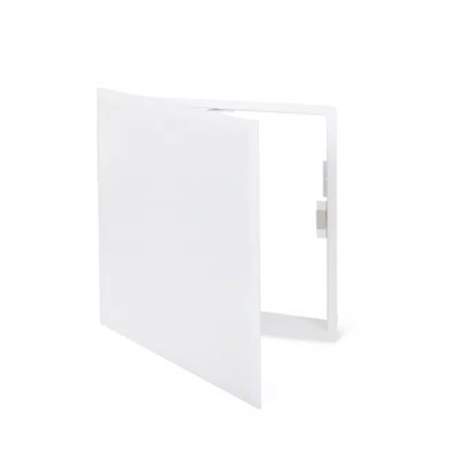 Access door with hidden flange and concealed latching for all surfaces