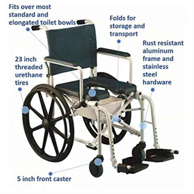 Invacare Mariner Rehab Shower Wheelchair, with Commode Opening, 18" Seat Width, 6895