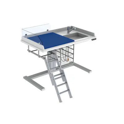 afbeelding voor Changing table 333 laundry sink right - Ladder left, border height 20 cm, 140x80 cm