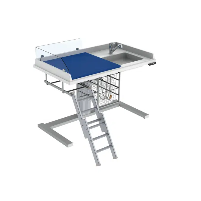 Changing table 333 laundry sink right - Ladder left, border height 20 cm, 140x80 cm