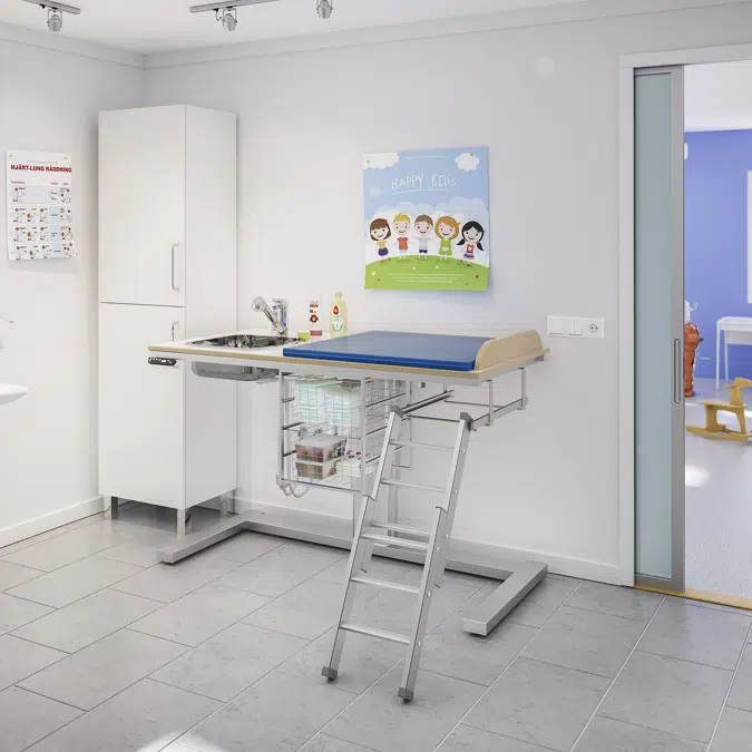 Changing table 332 laundry sink left - Ladder right, 140x80 cm