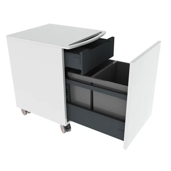 Mini cabinet on wheels with waste sorting and inner drawer, fully extendable with soft-close