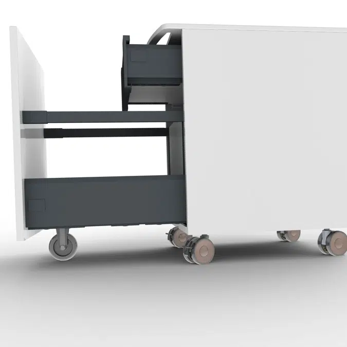 Mini cabinet on wheels with waste sorting and inner drawer, fully extendable with soft-close