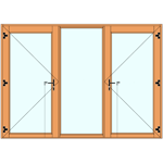 poetv09 | deux portes ouvrant extérieur triple vitrage avec 1 fixe central