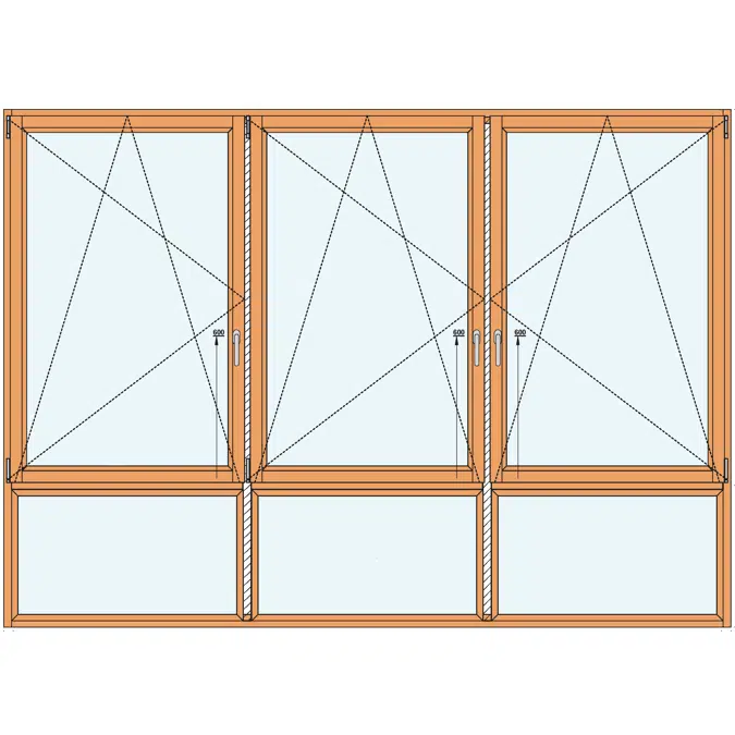 FDV13 | Ensemble composé de 3 fenêtres 1 vantail avec OB sur allège fixe vitrée