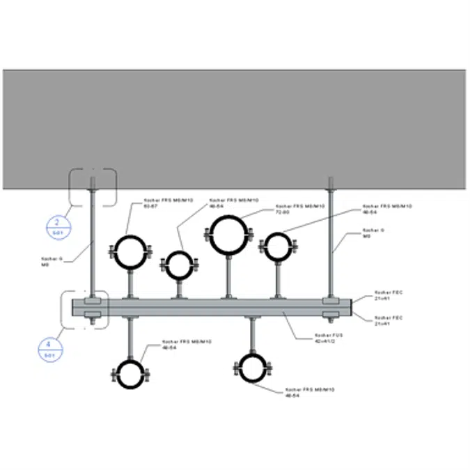 Slab mounted HVAC hanger assembly 1xHcD+2xVr