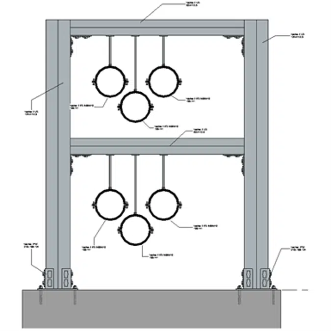 Floor mounted HVAC hanger assembly 2xHc+2xVc