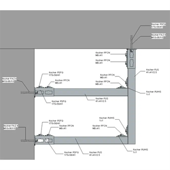 Slab/wall mounted HVAC hanger assembly 2xHc+1xVc