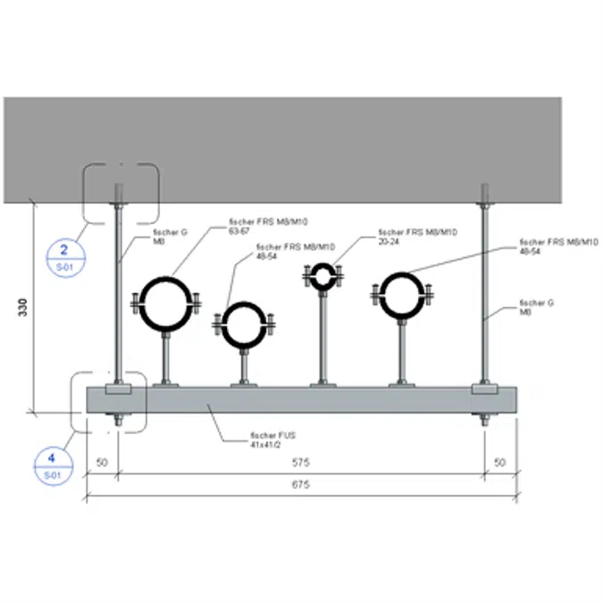 Slab mounted HVAC hanger assembly 1xHc+2xVr