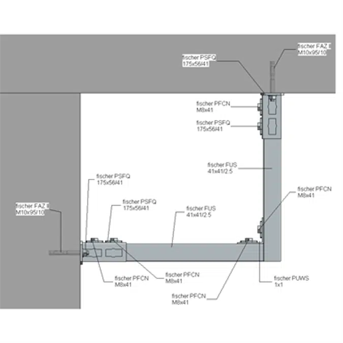 Slab/wall mounted HVAC hanger assembly 1xHc+1xVc