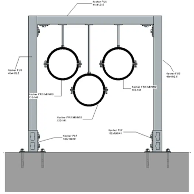 Floor mounted HVAC hanger assembly 1xHc+2xVc