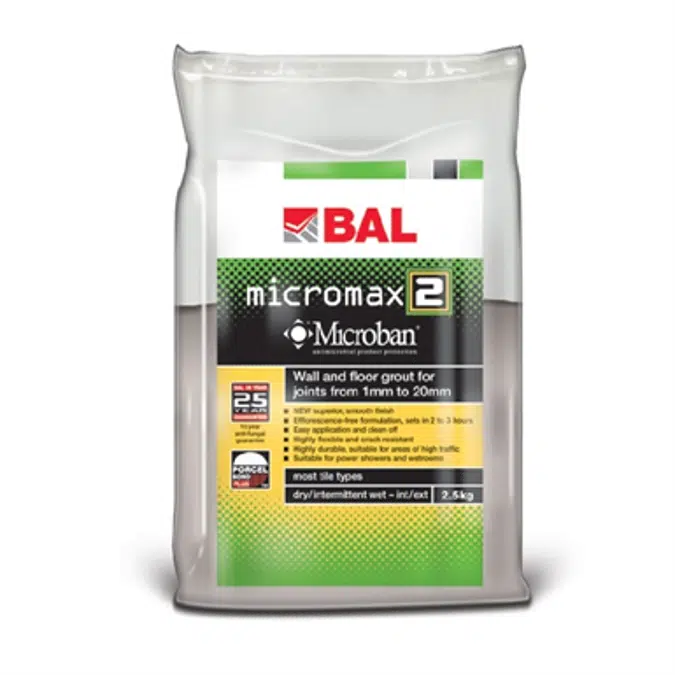 BAL Micromax2 - Rapid-setting flexible tile grout with Microban for walls and floors