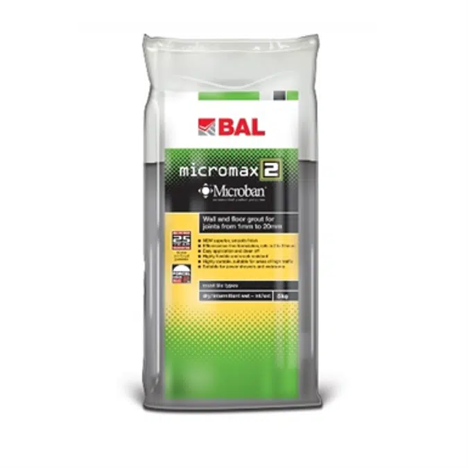 BAL Micromax2 - Rapid-setting flexible tile grout with Microban for walls and floors