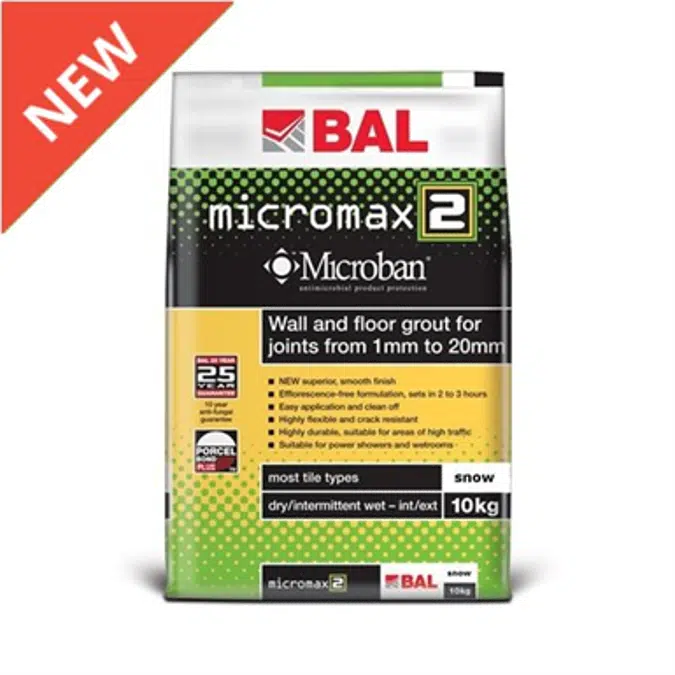 BAL Micromax2 - Rapid-setting flexible tile grout with Microban for walls and floors