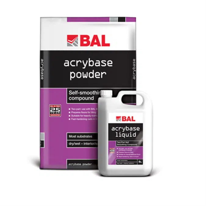 BAL Acrybase - Fast-hardening two-part (powder+liquid) self-smoothing compound.
