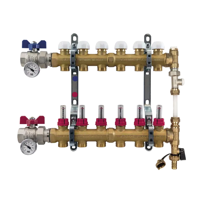 3873 - 3873BY _ G1” distribution manifold in moulded brass FLOOR with connections 3/4"x18 (Euroconus) and fluxmeters, optional bypass