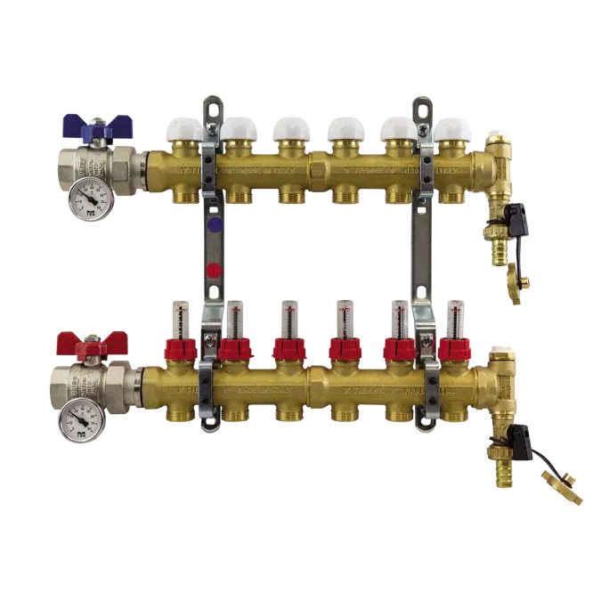 3873 - 3873BY _ G1” distribution manifold in moulded brass FLOOR with connections 3/4"x18 (Euroconus) and fluxmeters, optional bypass