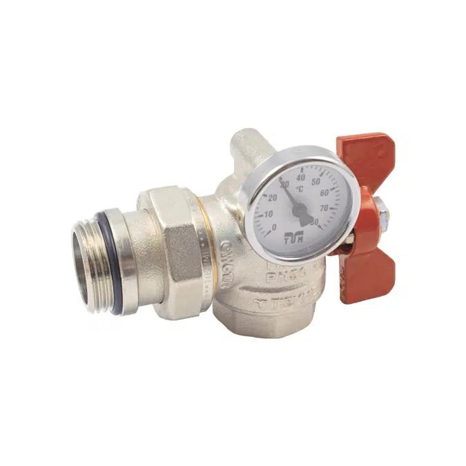 2183R _ Full bore angle ball valve for MANIFOLDS male/female with T handle, tailpiece, and temperature indicator