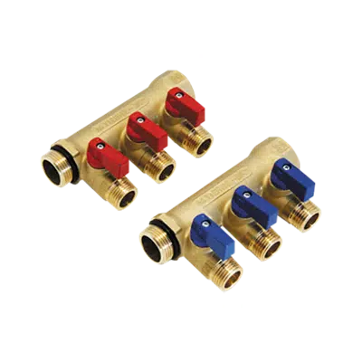 Imagem para 1822RCP - 1832RCP _ G3/4" or G1" NINO Manifold with ball valve and phased thread with sealing gasket, connections G1/2"}