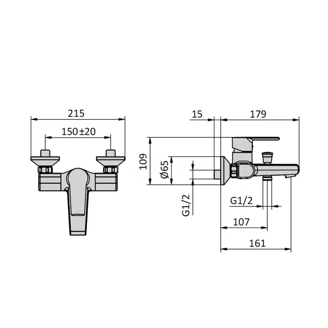 TN03_ Miscelatore monocomando per vasca con doccia monogetto