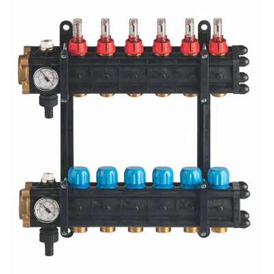 Зображення для 3872POL _ G1”1/4 distribution manifold in polyamid CEILING with connections 3/4"x18 (Euroconus) and fluxmeters