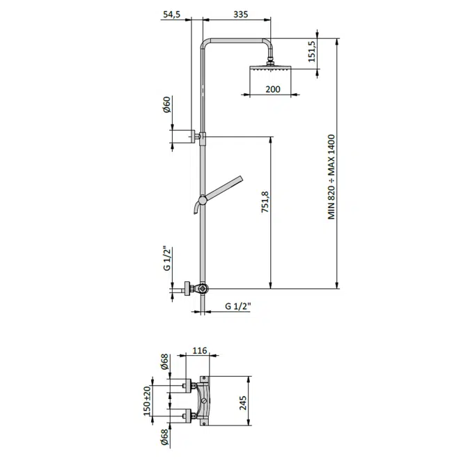 DC006 _ Wall mounted shower column - Square
