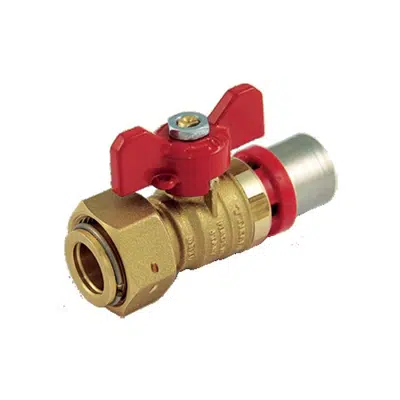 bild för 1697 _ Straight ball valve for WATER threaded female with red "T" handle, press multilayer pipe end loose nut.