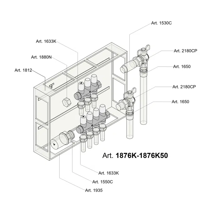 1876K - 1876K36_ G3/4" - G1" MAXIMA VERTI Modular linear manifold with shut-off valve, connections 24x19fil (Ø18) and G3/4"x18