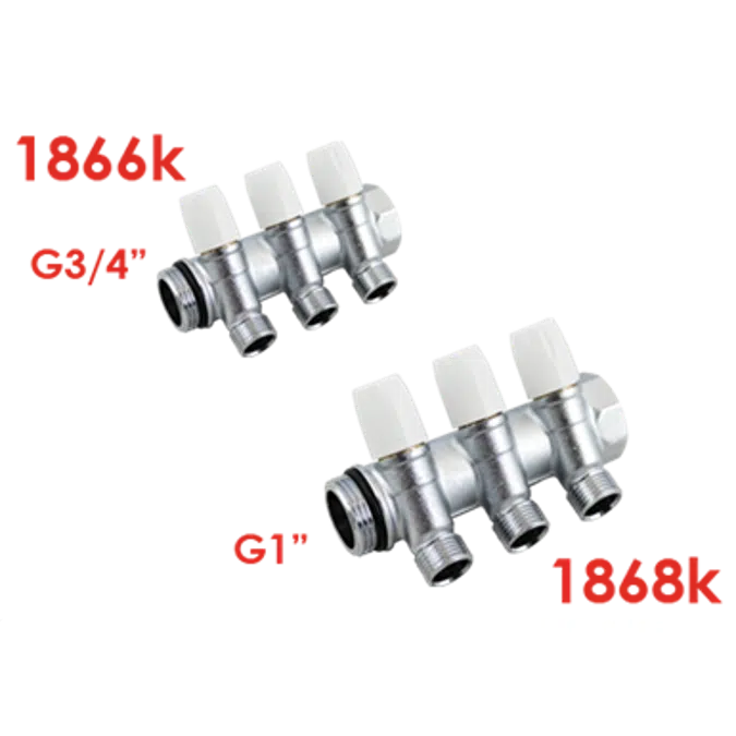 1866K - 1868K - 1877K50_ G3/4" o G1" MAXIMA Collettore lineare modulabile con rubinetto di chiusura, uscite G1/2"x16 e  G3/4"x18