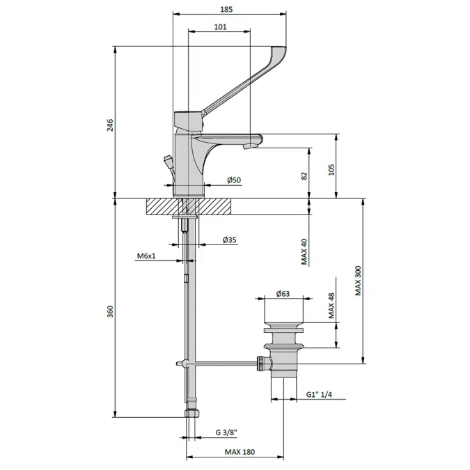 TN01LC_ Wash basin mixer with long lever