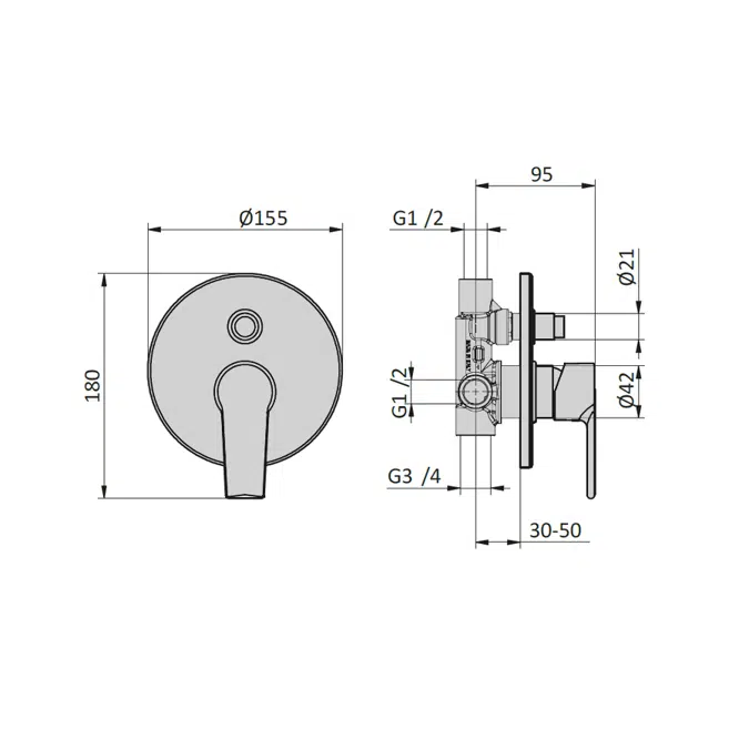 TN05_ Wallplate mixer with 2-way diverter