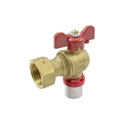 1692 _ Ball valve for WATER threaded female with red "T" handle, press multilayer pipe end loose nut.图像