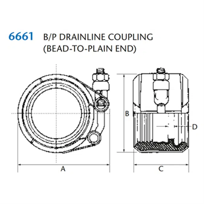 KIMAX Model 6661 Drainline Coupling Bead to Plain