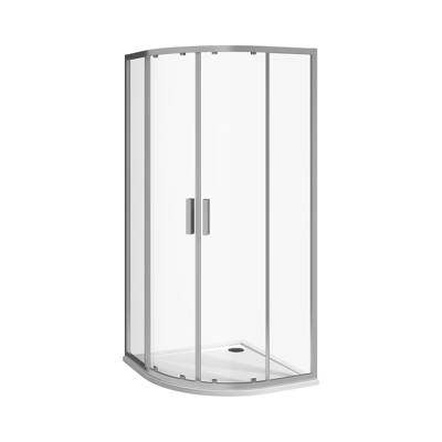 Image for NION Corner shower enclosure 900 mm, radius 550 mm, glossy silver-colour profile, 6 mm transparent glass with special JIKA perla GLASS treatment, chromed handles.