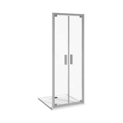 billede til NION Double pivot-type shower door 900 mm, left/right, glossy silver-clour profile, 6 mm transparent glass with special JIKA perla GLASS treatment, chromed handles