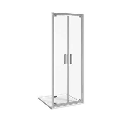 Image for NION Double pivot-type shower door 900 mm, left/right, glossy silver-clour profile, 6 mm transparent glass with special JIKA perla GLASS treatment, chromed handles