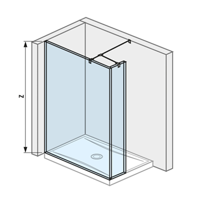Obrázek pro Skleněná stěna boční 140 cm pro sprchovou vaničku 140x80 cm a 140x90 cm, s úpravou JIKA perla GLASS, včetně krátkého skla, profilu pro spojení dvou skel, bočního profilu a vzpěry