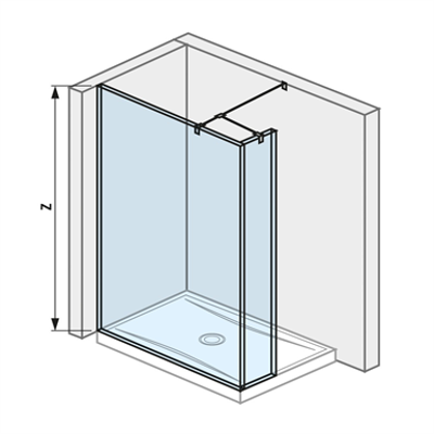 Obrázek pro Skleněná stěna boční 130 cm pro sprchovou vaničku 130x80 cm a 130x90 cm, s úpravou JIKA perla GLASS, včetně krátkého skla, profilu pro spojení dvou skel, bočního profilu a vzpěry