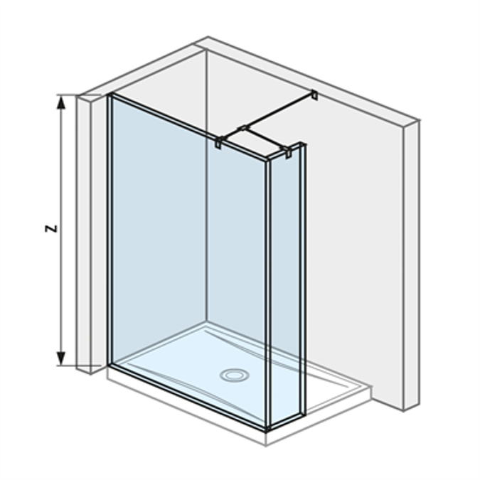 Skleněná stěna boční 130 cm pro sprchovou vaničku 130x80 cm a 130x90 cm, s úpravou JIKA perla GLASS, včetně krátkého skla, profilu pro spojení dvou skel, bočního profilu a vzpěry