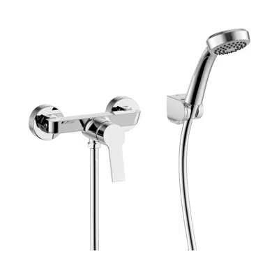 imagem para CUBIX Single lever shower mixer, wall mounted, with shower set: hand shower, shower hose, shower holder