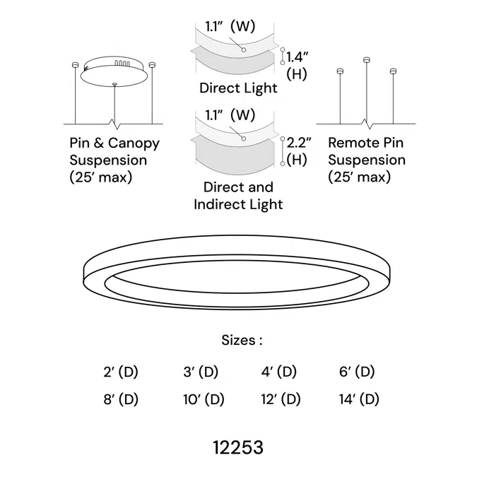 Slim LED Ring Pendant Chandelier Uplight/Downlight
