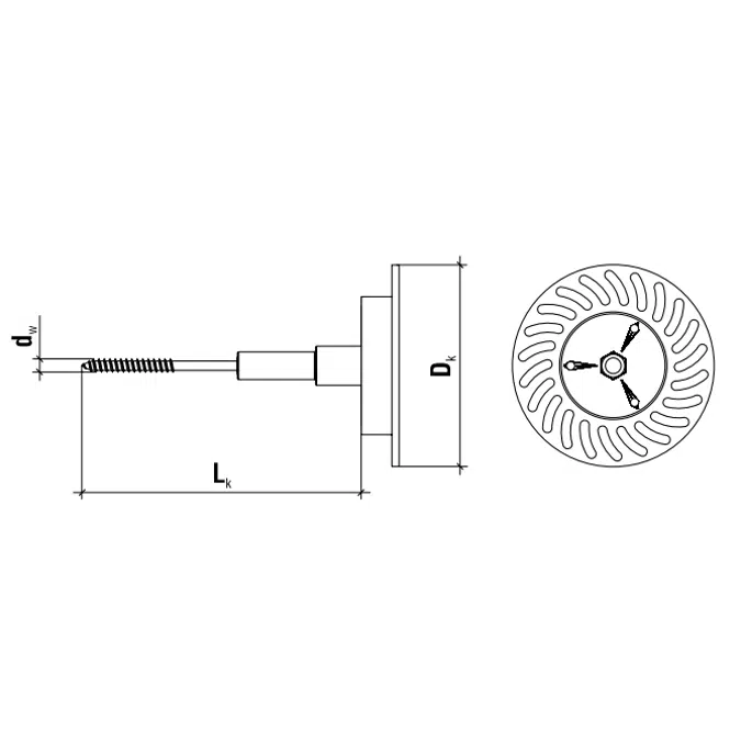 DRIVE W Screwed-in fastener of mineral wool with telescopic support collar