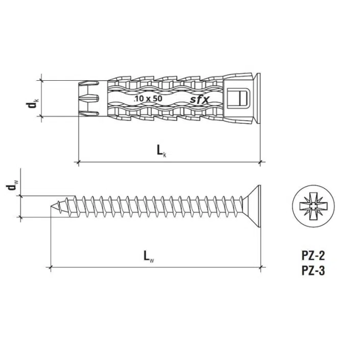 SFXP - Universal plug with PZ-2/PZ-3 countersunk head screw