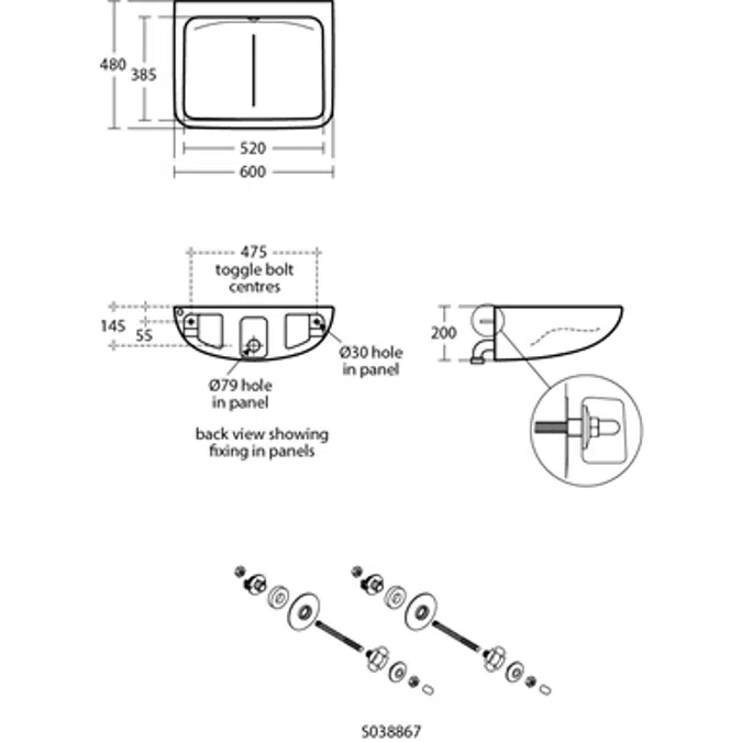 Contour 21+ 60 cm back outlet washbasin, no tapholes, anti-splash and anti-microbial glaze