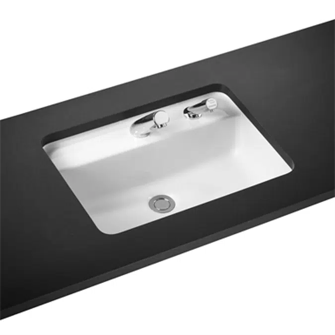 Contour 21 Rectangular 55cm Under-Countertop Washbasin 1 Taphole Overflow & RH Soap Dispenser