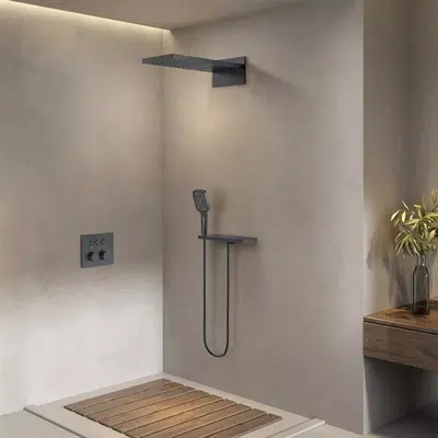 Fontana Trieste Matte Black Wall Mount Thermostatic Rainfall Shower System with Hand Shower 이미지