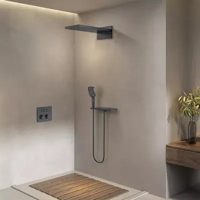 Fontana Trieste Matte Black Wall Mount Thermostatic Rainfall Shower System with Hand Shower için görüntü