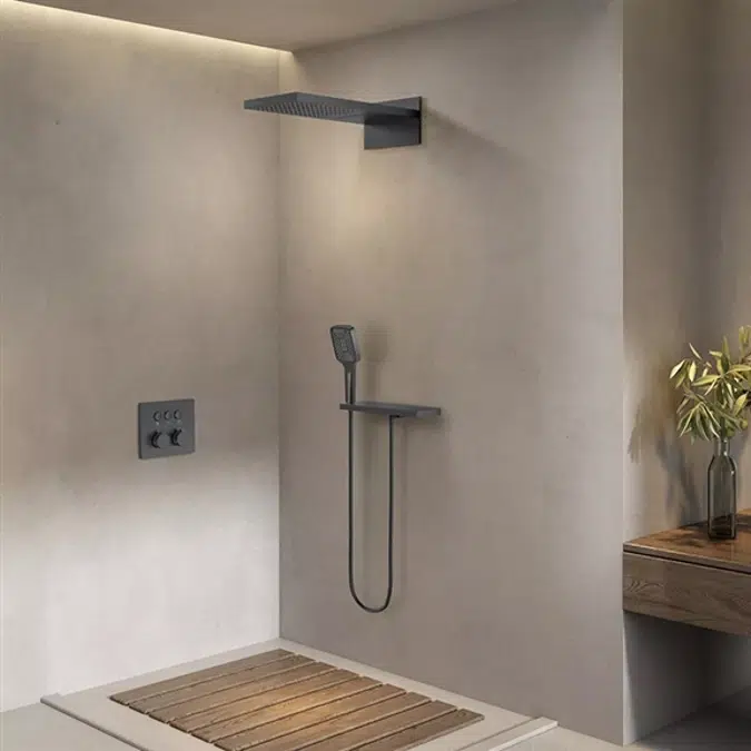 Fontana Trieste Matte Black Wall Mount Thermostatic Rainfall Shower System with Hand Shower
