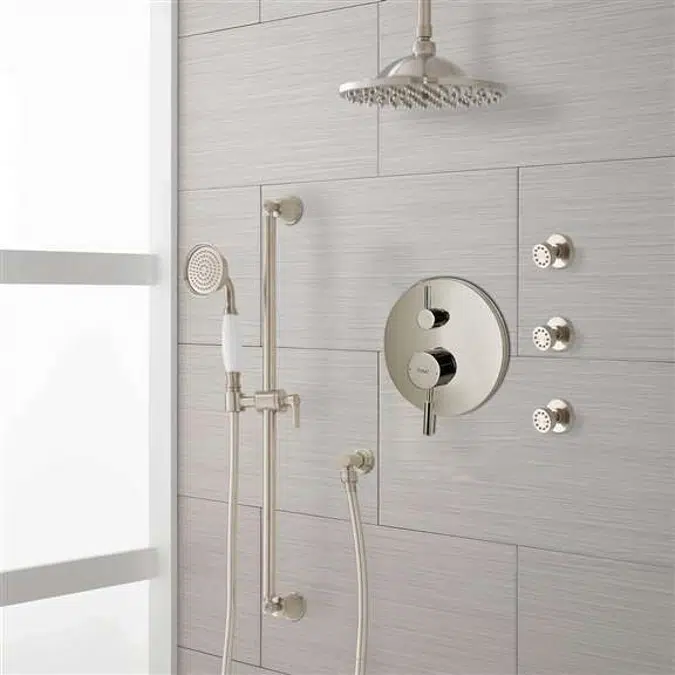 Fontana Brushed Nickel Deluxe Dual Rain Showerhead With Three Jet Sprays and Handshower